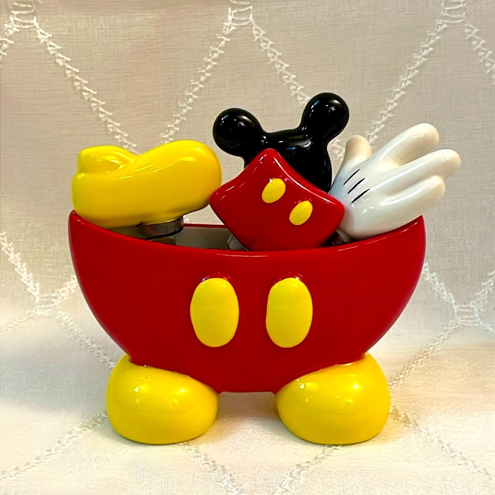 Disney Mickey Mouse Butter/Cheese Spreaders 4 + Ceramic Holder